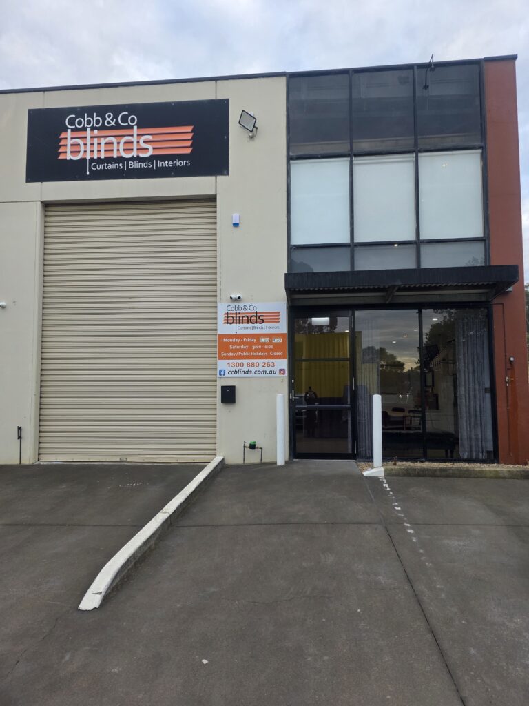 Front of the Cobb & Co Blinds showroom at 3/11 Blaxland Serviceway, Campbelltown