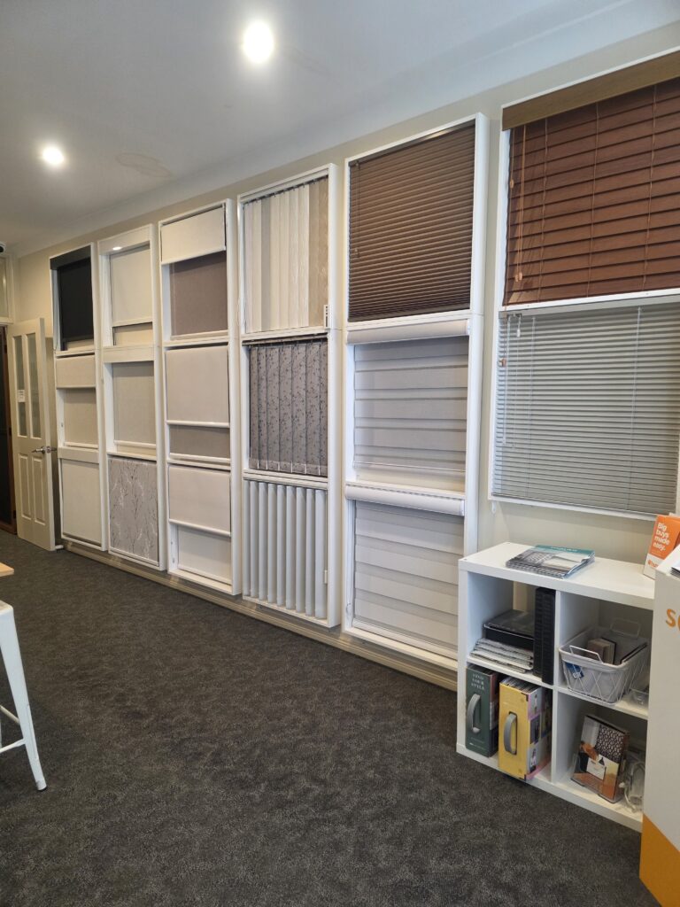 Roller, Roman, venetian and zebra blinds on display in the Cobb & Co Blinds showroom