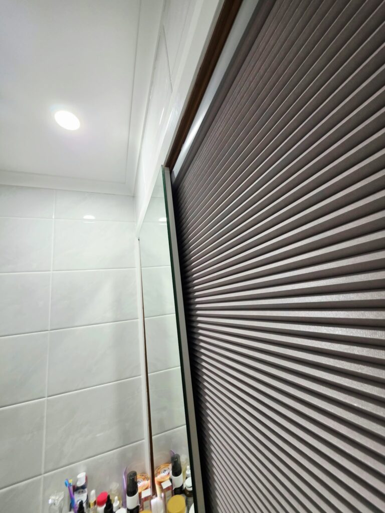 Close-up of honeycomb blind fabric cells