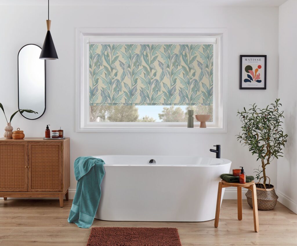 Louvolite Perfect Fit roller blind on a bathroom window